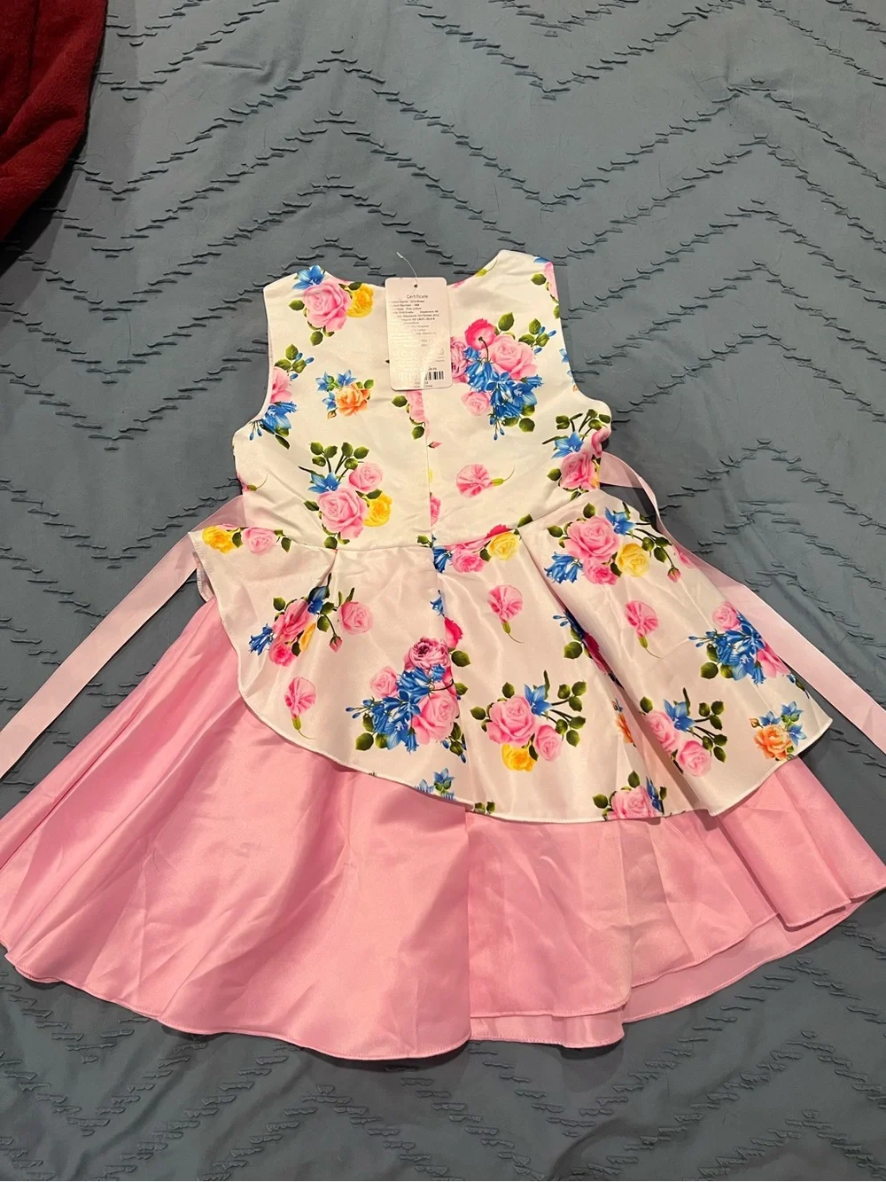 Girls Pink Floral Bow Party Dress